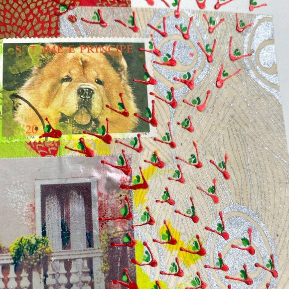 Cascade - Original Wall Art Mixed Media Collage Painting 6"x6" - Picture 5 of 9